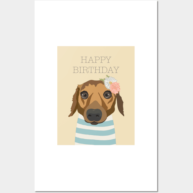 Happy Birthday Dog in Paris with flowers Wall Art by NattyDesigns